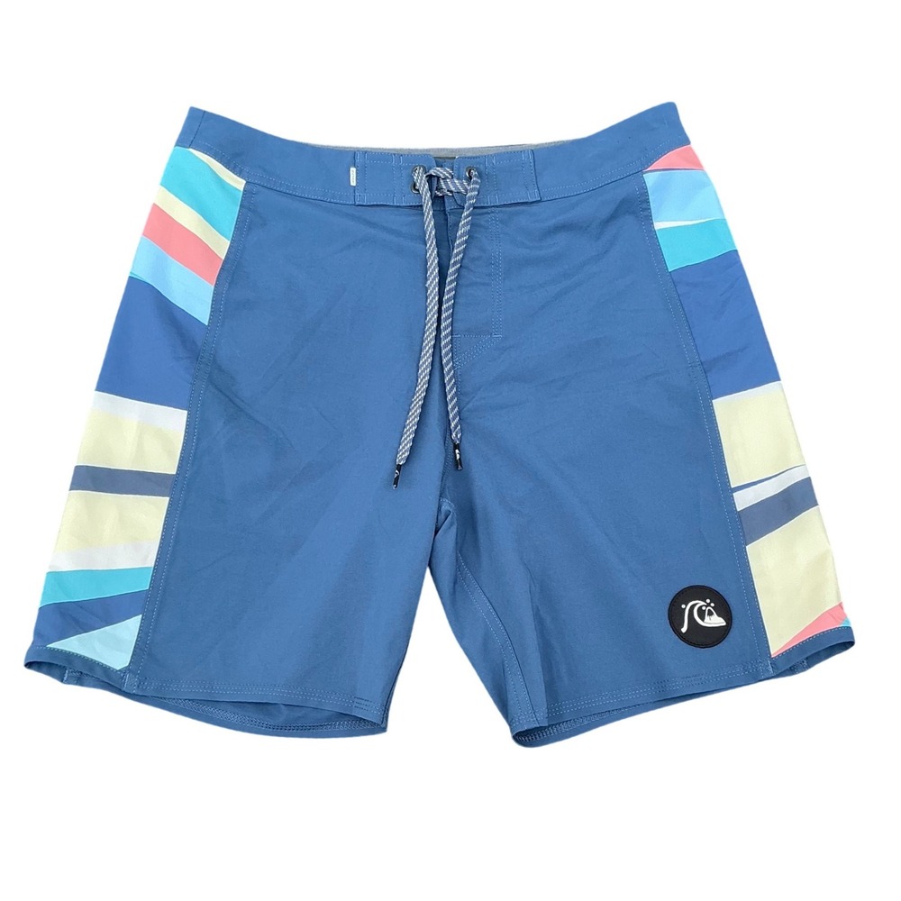 Quiksilver Highline Board Shorts‎ Mens 30 Blue Striped Recycled Swim Trunks